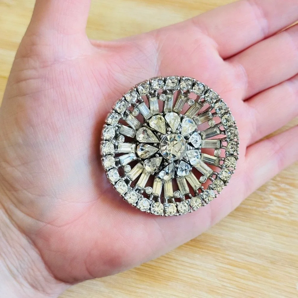 VTG Art Deco Reinad Brooch Pin Crystal Baguettes‎ Marquise Jeweled Retro Silver